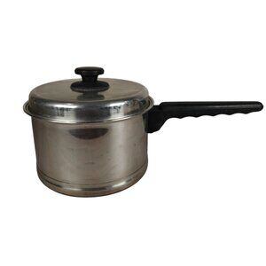 Vintage Lifetime 18-8 Stainless Steel  3 Quart Saucepan With Lid & Black Handle